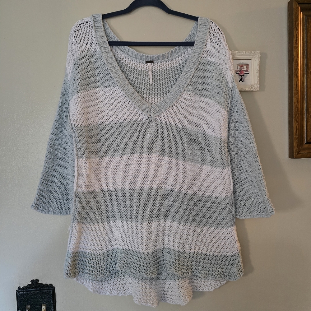 Free People Parkslope Stripe Mint Ivory Combo Knit Sweater